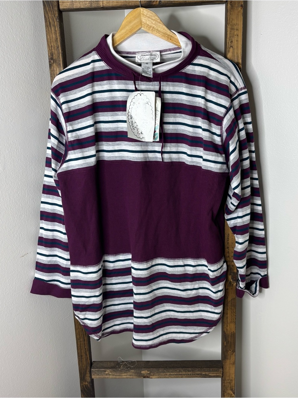 Jeremy Beau by Golden Touch Vintage Striped Pullover in Plum and White Size M